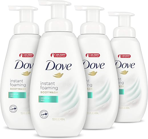 Espuma Instantânea para o Corpo 13.5 oz Pack de 4 – Pele Sensível, Limpeza Eficaz e Nutrição para uma Pele Mais Suave e Macia - Dove