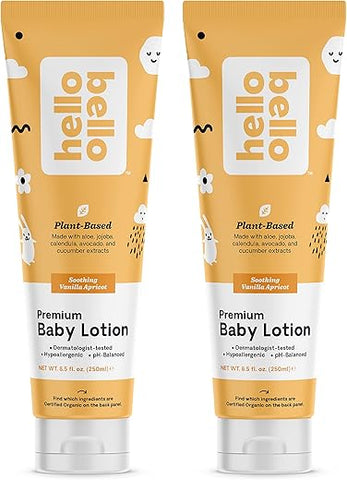 Loção Premium para Bebês I Vegana e Cruelty Free I Hidratante Não Oleoso para Bebês e Crianças I Fragrância de Baunilha e Damasco I 500ml (2 Pacotes de 250ml) - Hello Bello