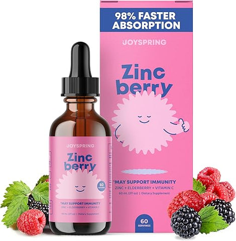 JoySpring - Gotas de Suplemento de Zinco Líquido – Zinco para Crianças e Extrato de Sabugueiro, Suporte Imunológico de Zinco para Crianças, Xarope de Sabugueiro Sambucus, Gotas de Vitamina Antioxidante para o Sistema Imunológico – Absorção Rápida, 30ml