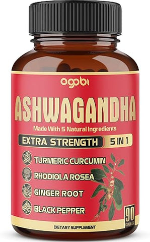 agobi - 90 Cápsulas – Suplemento de Ashwagandha – Raiz de Gengibre, Cúrcuma, Rhodiola Rosea
