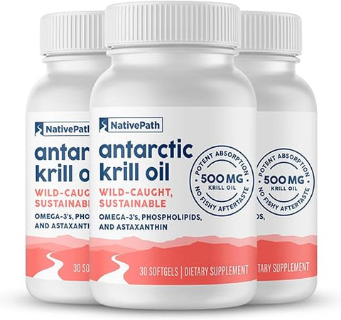 Óleo de Krill Antártico NativePath – Ômega-3 de Krill Selvagem com EPA e DHA – Suprimento de 90 Dias – Suporte para Articulações, Coração, Cérebro e Imunidade – Fórmula Pura, Sem