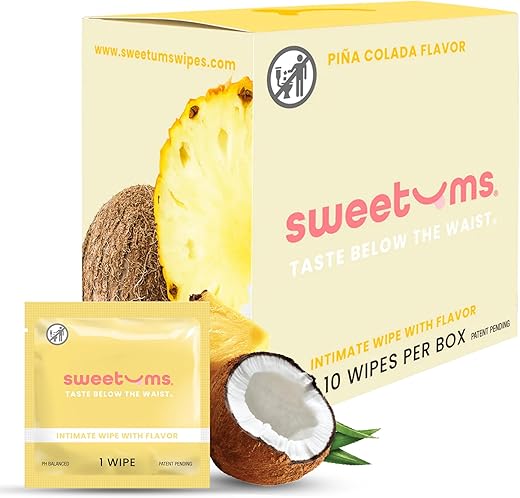Sweetums - Lenços íntimos femininos para mulheres, embalados individualmente – Lenços íntimos com sabor e pH balanceado – Pacote com 10 unidades (Pina Colada)