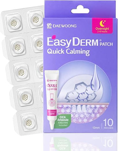DWEasyDerm - EasyDerm Quick Calming Magnesium Patches (10 patches) com Ampola de Cica – Cuidado Intensivo, Adesivos para Espinhas, Bandagem de Hidrocolóide, Cuidado Localizado para Acne – Cuidado Noturno em Casa 2-8 horas, Novo