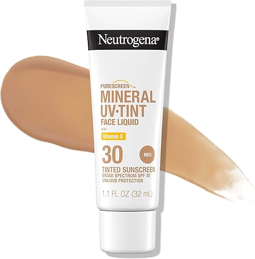 Protetor Solar Neutrogena Purescreen Tonalizante para o Rosto com FPS 30, Amplo Espectro Mineral com Óxido de Zinco e Vitamina E, Resistente à Água, Sem Fragrância, Médio, 30 ml