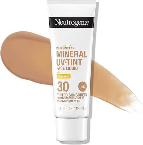 Protetor Solar Neutrogena Purescreen Tonalizante para o Rosto com FPS 30, Amplo Espectro Mineral com Óxido de Zinco e Vitamina E, Resistente à Água, Sem Fragrância, Médio, 30 ml
