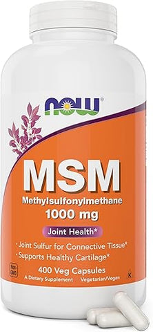 NOW Foods - Now MSM 1000mg Veg Capsules, 400 Contagem Methyl-Sulphonyl-Methane, Fabricado nos EUA, Suplemento de Enxofre, Saúde das Articulações, Não-OGM, Amigável para Veganos Vegetarianos