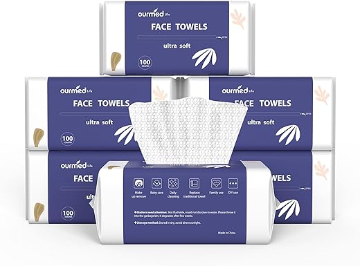 ourmed life - Toalhas Faciais Descartáveis Biodegradáveis Ourmed Life, Lenços de Limpeza Facial para Pele Sensível, Tecido Facial sem Fiapos para Limpeza, Cuidados com a Pele e Remoção de Maquiagem, Lenços Secos, 600 g