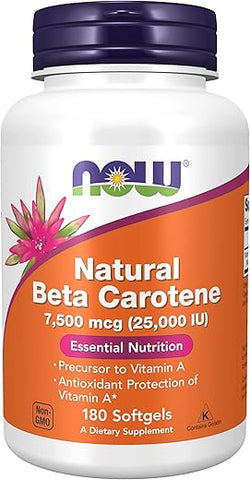 NOW Foods - Now Foods Beta Carotene Natural – 180 Softgels 2 Pack | 360 Softgels | Antioxidante Natural | Saúde dos Olhos | Vitamina A | 100% Natural | Alta Concentração | Embalagem Econômica