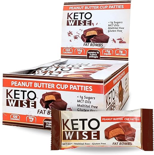 Fat Bombs – Snack Amigável à Dieta Keto com Chocolate e Óleo MCT – Baixo teor de gordura, baixo teor de carboidratos – 10g de gordura, 1g de carboidratos líquidos | Bombons de Manteiga de Amendoim, 16 unidades (Pacote de 1) - Keto Wise