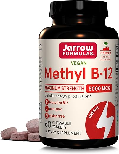 Methyl B-12 5000 mcg – Suplemento para Energia Celular e Saúde Cerebral – 60 Tabletes Mastigáveis Sabor Cereja – 60 Dias - Jarrow Formulas