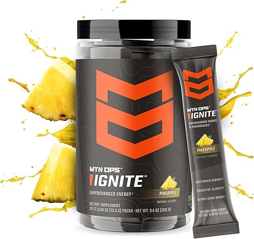 Ignite Trail Packs – Pó Energético, Sem Glúten, Suplemento de Óxido Nítrico em Pó, L-Arginina, L-Citrulina, Cafeína – 30g - MTN OPS