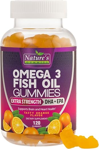 Nature's Nutrition - Gomas de Ômega 3 de Óleo de Peixe, Extra Forte, Alta Absorção para Articulações e Coração – Marca Omega 3 Gummies