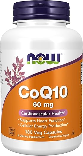 CoQ10 60 mg – Grau Farmacêutico, Forma All-Trans de CoQ10 Produzida por Fermentação – 180 Cápsulas Vegetais - NOW Foods