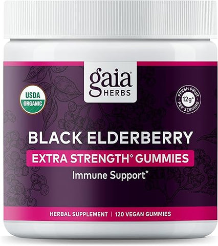 Black Elderberry Gummies Extra Forte – Delicioso Suporte Imunológico – Feito com Certificado Orgânico de Sambucus Nigra – Sistema Imunológico – 60 gummies - Gaia Herbs