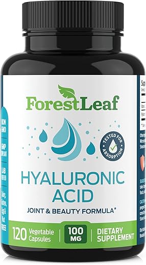 Cápsulas Vegetais de Ácido Hialurônico – 120 Cápsulas – 100mg Ácido Hialurônico Dietético 50mg Vitamina C Articular - ForestLeaf