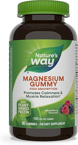 Nature's Way - Nature’s Way Magnesium Gummies – Promove Calma* com Citrato de Magnésio, Sabor Framboesa e Amora, 90 Gummies