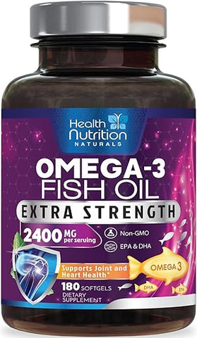 Health Nutrition Naturals - Óleo de Peixe 2400 mg com Ômega-3, EPA – Benefícios para a Saúde e Bem-Estar