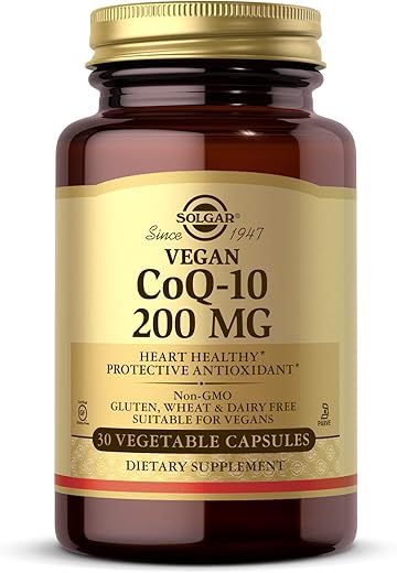 SOLGAR - Solgar CoQ-10 Vegetariano 200 mg, 30 Cápsulas Vegetais – Antioxidante Protetor para a Saúde do Coração – Suplemento de Coenzima Q10 (CoQ-10) – Vegano, Sem Glúten, Sem Laticínios, Kosher – 30