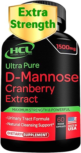 HCL HERBAL CODE LABS - D-Mannose com Extrato de Cranberry Cápsulas 1500mg – Suplemento para Saúde do Trato Urinário – Forte Ação – Marca: Super Strength Pills