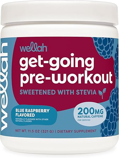 Wellah - Get-Going Mistura para Bebida Pré-Treino (Sabor Framboesa Azul, 30 Porções)