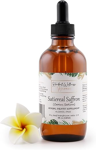Herbal Wellness Hawaii - Satiereal Saffron (Crocus Sativus) Extrato Líquido de Estigmas Secos – Suplemento Herbal para Bem-Estar e Humor, Livre de Álcool 120 ml