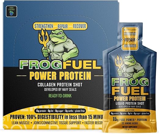 Power: Shot de Proteína Regular, 15g Colágeno Hidrolisado Nano-Alimentado, Pós-Treino, Sem Glúten, Sem Gordura - Frog Fuel