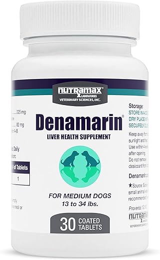 Denamarin – Suplemento para Saúde do Fígado de Cães Médios, com S-Adenosilmetionina (SAMe) e Silibina, 30 Comprimidos - Nutramax Laboratories