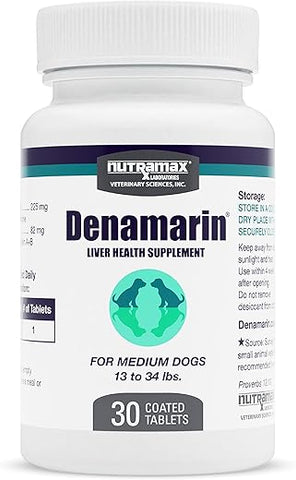 Denamarin – Suplemento para Saúde do Fígado de Cães Médios, com S-Adenosilmetionina (SAMe) e Silibina, 30 Comprimidos - Nutramax Laboratories