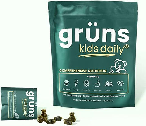 Grüns - Gummy Bears Orgânicos de Super Verdes para Crianças: Espirulina e Clorela Orgânicas, Prebióticos para Saúde Digestiva, 20 Vitaminas e Minerais, Adaptógenos – Fornecimento de 4 Semanas (168 Unidades)