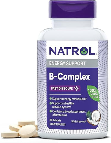 Fast Dissolve B-Complex: Suplemento Energético com Vitaminas do Complexo B, 90 Comprimidos, 30 Dias de Fornecimento - Natrol