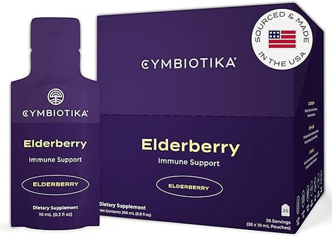 Elderberry Boost: Suplemento com Vitamina E, Orgânico, Suporte Imunológico para Adultos, Livre de Glúten, Keto, Vegano, Sabor de Sabugueiro, 26 Pacotes - CYMBIOTIKA