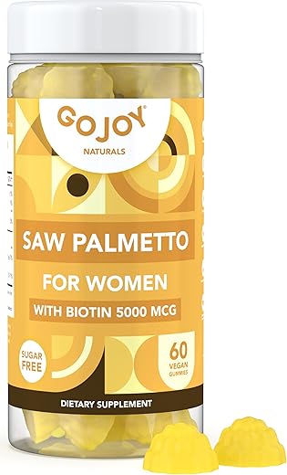 GOJOY NATURALS - Gummies de Saw Palmetto – 500mg Saw Palmetto para Mulheres com 5000mcg de Biotina | Marca em Destaque