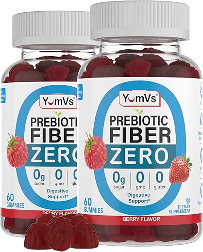 YUM-V'S - YumVs Gomas de Fibra Prebiótica Sem Açúcar para Adultos e Crianças – Sabor de Frutas Vermelhas – Kosher Halal 4g Suplemento de Alta Fibra para Mulheres e Homens – Fibra Diária para Saúde Digestiva (60…)