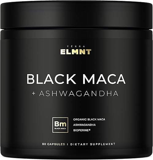 TERRA ELMNT - ELMNT 40,000mg 40x Força Raiz de Maca Preta Orgânica com Ashwagandha – Cápsulas de Raiz de Maca Peruana de Maior Potência para Homens – Pó de Maca Peruana 100% Puro, Gelatinizado – 40g