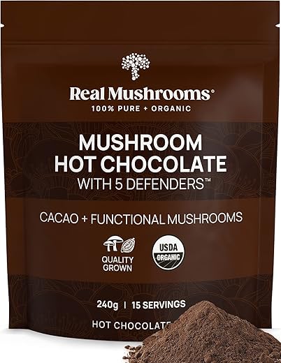Mix de Chocolate Quente Orgânico com 5 Defensores (Cauda de Peru, Chaga, Maitake, Shiitake) | 100% Natural e Delicioso | 200g - Real Mushrooms