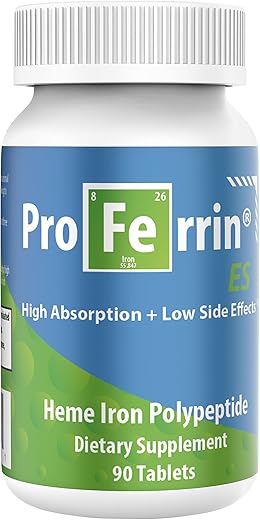 ES – Suplemento Dietético de Polipeptídeo de Ferro Heme em Comprimidos, Azul/Verde, 90 Unidades - Proferrin