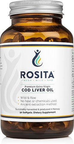 Rosita Real Foods - Óleo de Fígado de Bacalhau Extra Virgem Rosita – Cápsulas Softgels 100% Puro e Natural – Alta Qualidade – 120 Cápsulas