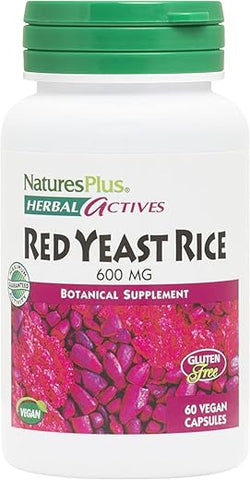 Herbal Actives Red Yeast Rice – 600 mg, 60 Cápsulas Veganas – Potência Máxima, Suporte ao Colesterol – Vegetariano, Sem Glúten – 60 Porções - Natures Plus