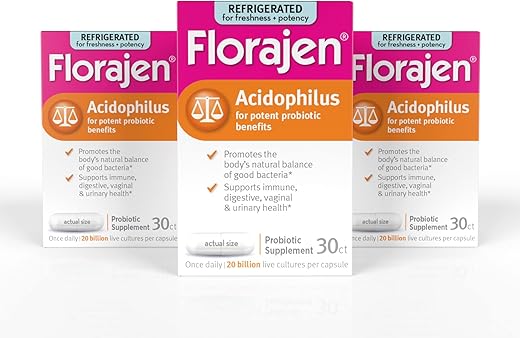 Acidophilus Probióticos – Saúde Intestinal, Vaginal e Imunidade – Alívio de Constipação e Inchaço – 90 Cápsulas (Refrigeradas) - Florajen