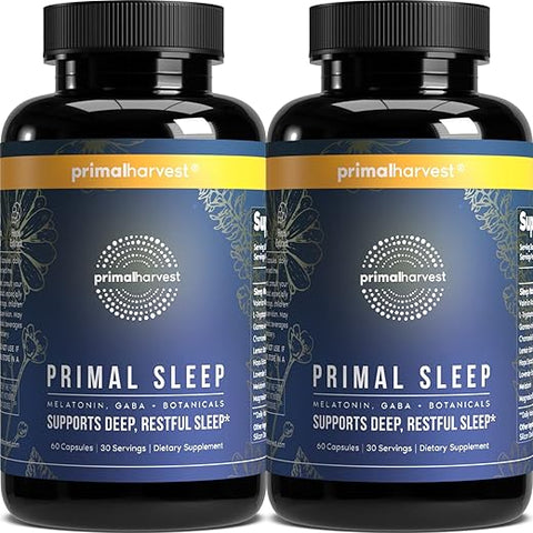 2 Pack – Primal Sleep 60 Cápsulas com Raiz de Valeriana, L-Triptofano, GABA, Camomila e Melatonina 3mg | Promove um Sono Reparador e Relaxante | Marca Primal Harvest - Primal Harvest