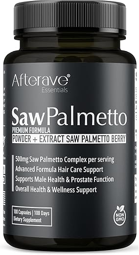 Afterave Essentials - Saw Palmetto Premium: Saúde do Couro Cabeludo para Crescimento Capilar Ótimo, Fortalecimento dos Folículos, Proteção contra Queda de Cabelo, Saúde da Próstata e do Trato Urinário e Suporte Imunológico Masculino Geral