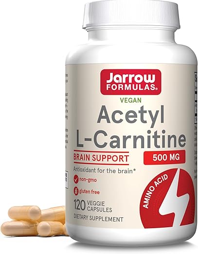 Acetyl L-Carnitine 500 mg – Suporte de Aminoácidos para a Saúde Cerebral e Antioxidantes – 120 Cápsulas Vegetarianas – Fornecimento de 120 Dias - Jarrow Formulas