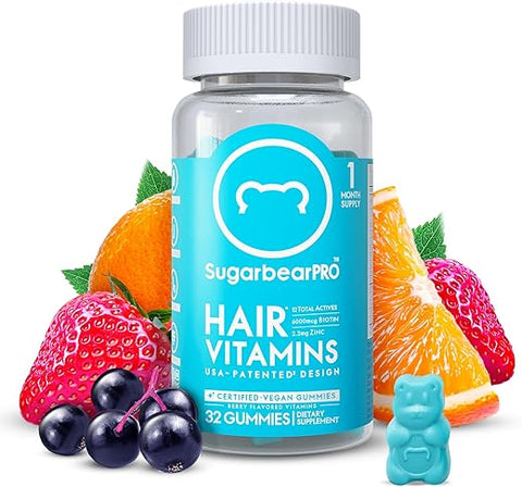 SugarbearPro - Sugarbear Hair Vitamin Gummy 1 Mês de Fornecimento Extra Forte Biotina 6000mcg, Crescimento para Homens – Marca Sugarbear