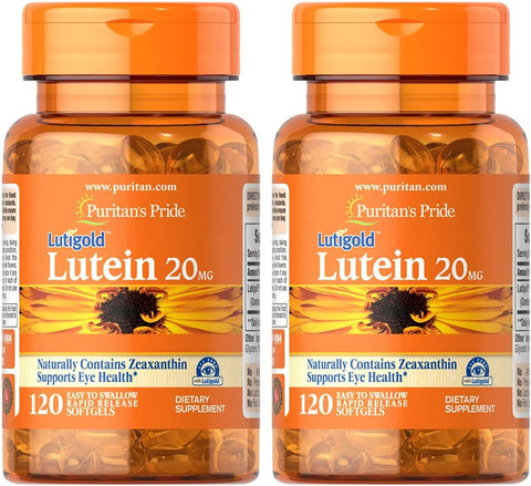 Puritan's Pride - Puritan’s Pride – Suplemento de Luteína e Zeaxantina para os Olhos, 800mcg de Zeaxantina e 20mg de Luteína em Cápsulas Softgel Diárias, Suprimento de 240 Dias – 120 Unidades (Pacote com 2) (Embalagem Pode Variar)