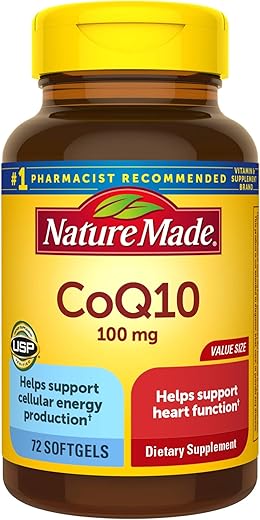 Nature Made - CoQ10 100 mg Softgels, 72 Unidades – Tamanho Econômico para Saúde Cardíaca