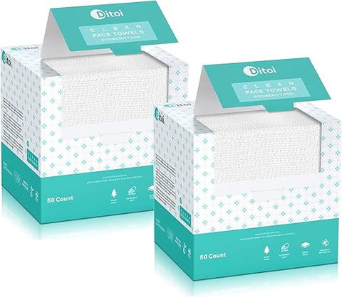Toalhas Faciais Descartáveis 10″×12″ 100 Unidades – Maciez e Espessura Extra, Lenços de Limpeza Facial para Pele Sensível, 2 Pacotes - Ditoi