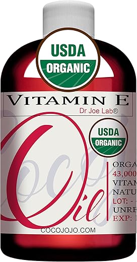 Dr Joe Lab - Óleo de Vitamina E Orgânico Dr. Joe Lab – Certificado USDA 100% Natural, 43.000 UI Não-OGM Vegano Cruelty-Free Para Rosto Pele Cabelo Corpo Unhas Cutículas Beleza – Hidratante Nutritivo