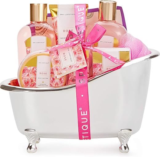 spa luxetique - Conjunto de Presente para Mulheres, Spa Luxetique Banho para Mulheres, 8 Pçs Cesta de Spa de Rosa Inclui Banho de Espuma, Gel de Banho, Loção Corporal, Presentes de Aniversário de Spa, Presentes do Dia das Mães para Mamãe