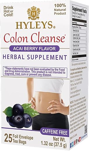 HYLEYS - Chá Hyleys Limpeza do Cólon Sabor Açaí – 25 Saquinhos de Chá (12 Pacotes – 300 Saquinhos de Chá no Total)