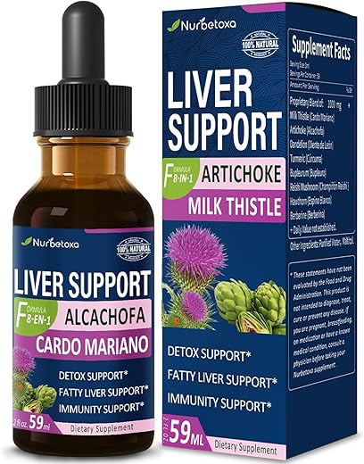 Nurbetoxa - Milk Thistle Liver Support Drops – Alcachofa, Curcuma, Cardo Mariano, Berberina – Higado Graso, Bajar de Peso, Liver Detox